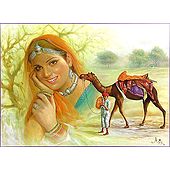 Rajasthani Man, Woman and Camel - Poster
