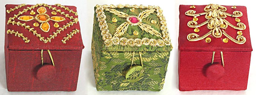 Three Square Jewelry Box with Zari and Sequine Work