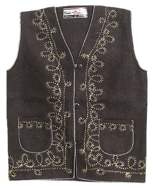 Embroidered Sleeveless Woolen Jacket
