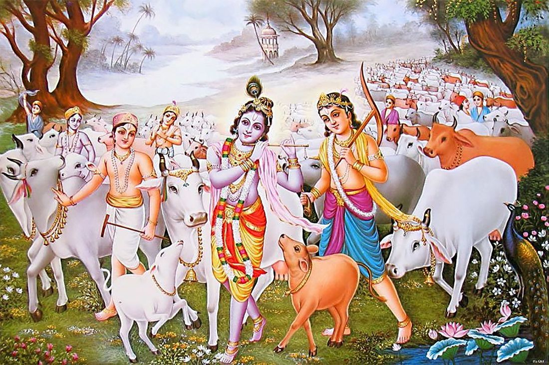 Krishna and Balaram with other Cowherds