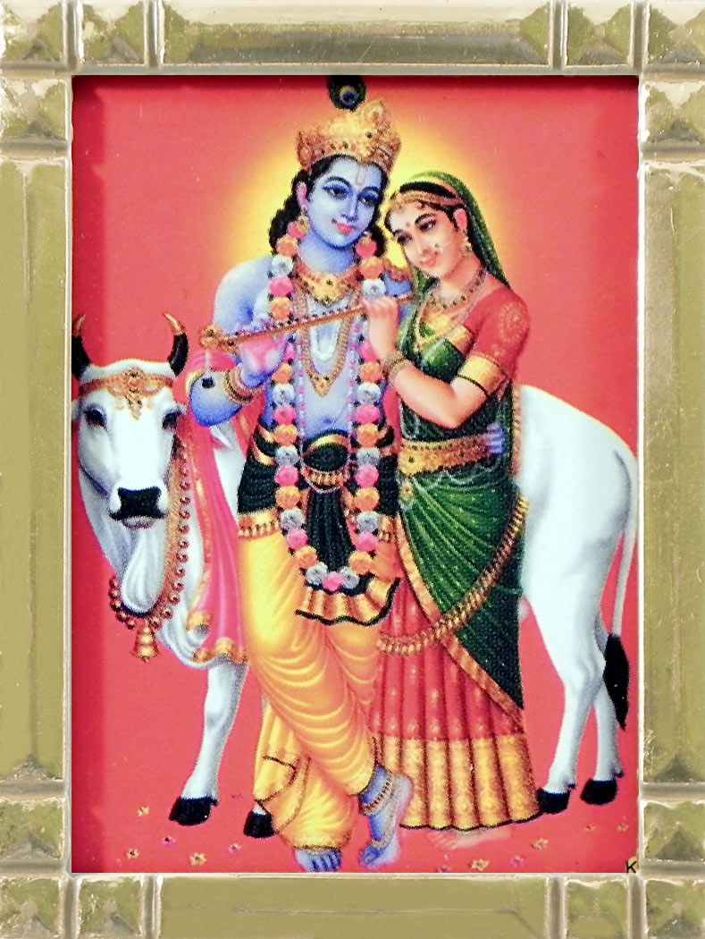 Radha Krishna with Cow - Framed Picture