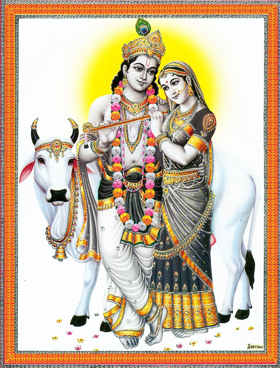 Radha Krishna with Cow - Poster