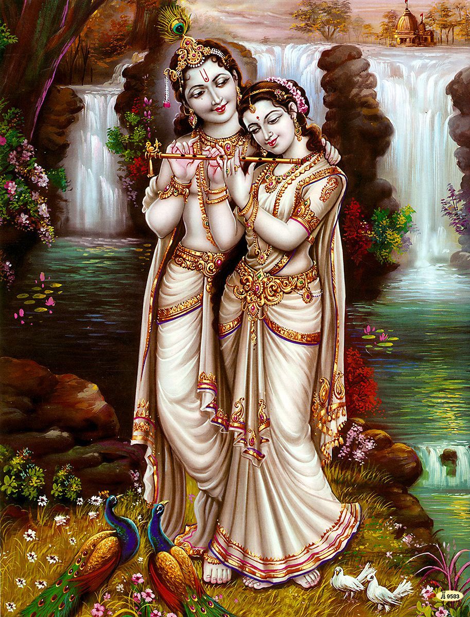 Radha Learning Flute from Krishna- Poster