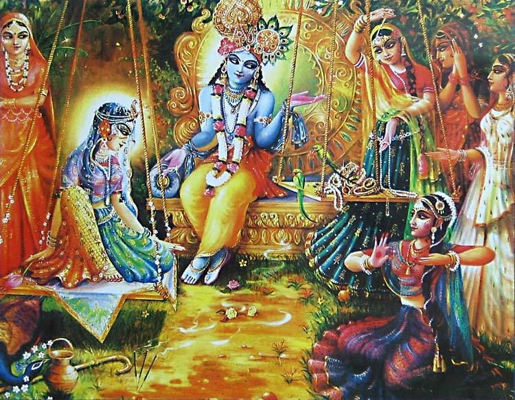 Radha Krishna Sitting on a Throne.