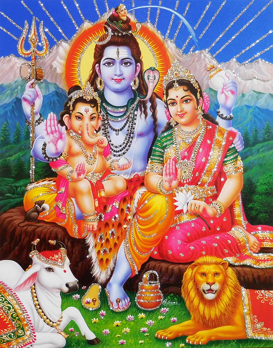 Shiva Parvati with Ganesha - Glitter Poster