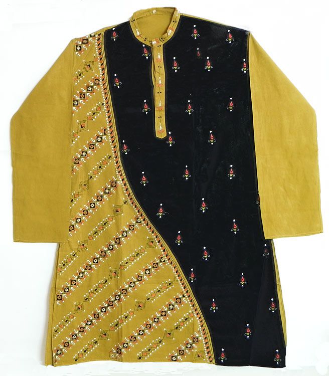 Olive Green with Black Kurta with Kantha Embroidery