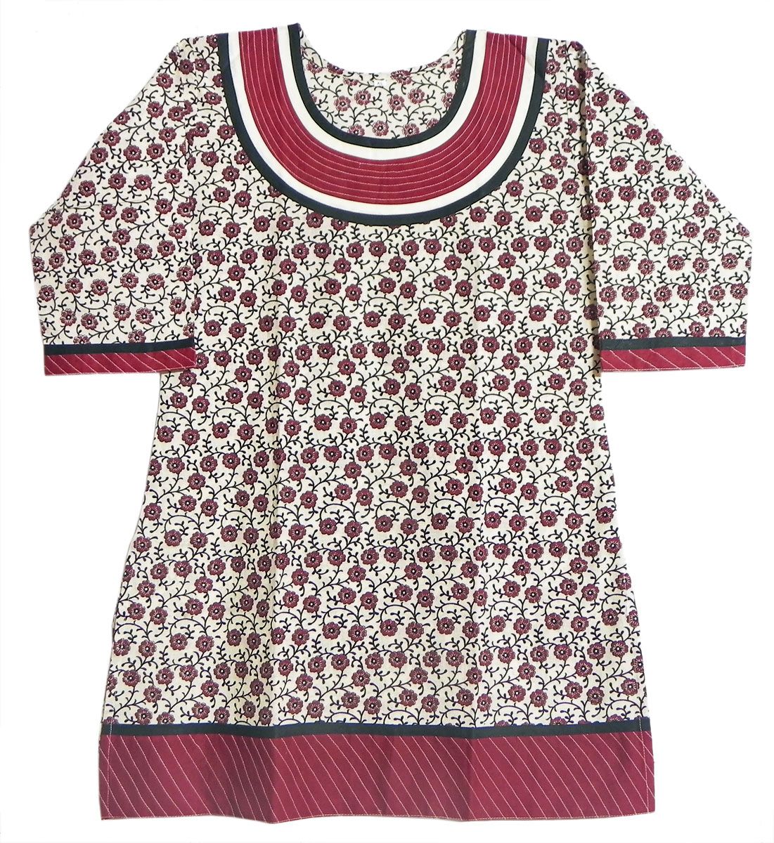 Women Maroon Printed Straight Kurta With Three Quarter Sleeves