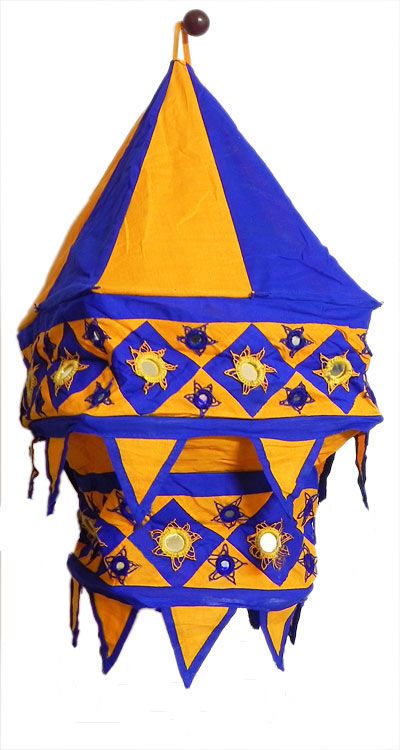 Appliqued and Mirrorwork Foldable Square Hanging Lamp Shade