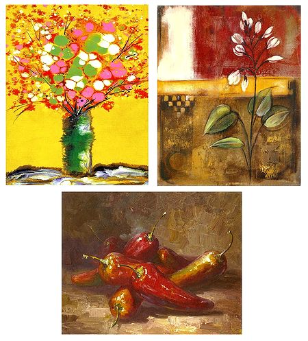 Flowers and Chillies - Set of 3 Abstract Posters
