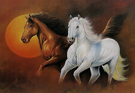 Horses Poster - Red and White