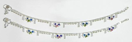 Pair of Blue Stone Studded Metal Anklet