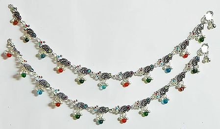 Pair of Multicolor Stone Studded Metal Anklet
