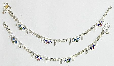 Pair of Multicolor Stone Studded Metal Anklet