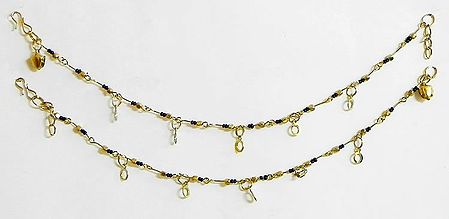 Pair of Oxidized Metal Anklets with Black Beads