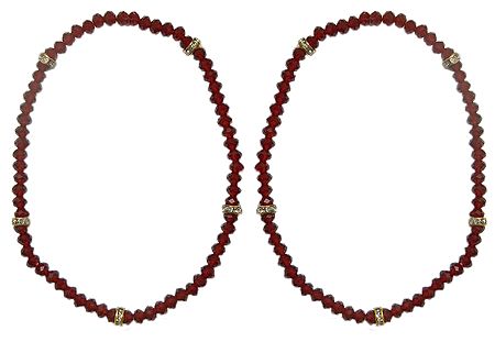 Pair of Maroon Crystal Bead Stretchable Anklet