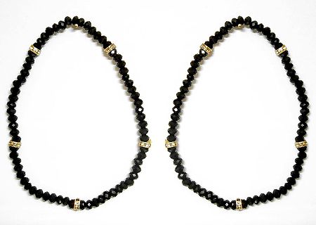 Pair of Black Crystal Bead Stretchable Anklet