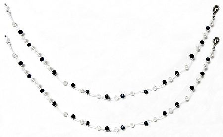 Pair of Black and White Crystal Bead Anklet