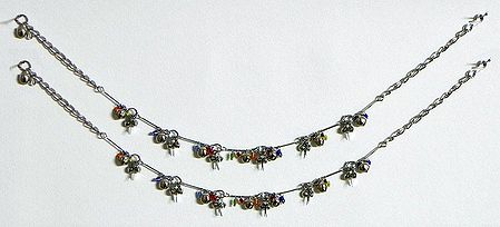 Pair of Multicolor Beaded White Metal Anklet