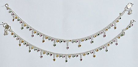 Multicolor Stone Setting White Metal Anklet