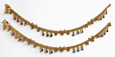Stone Studded Oxidised Metal Anklet with Beads