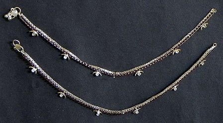 Pair of Maroon Stone Studded Metal Anklet