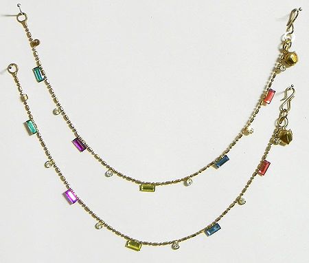 Oxidised Metal Anklet with Multicolor Stone