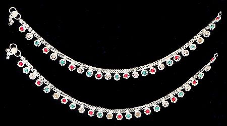 Multicolor Stone Studded Metal Anklet