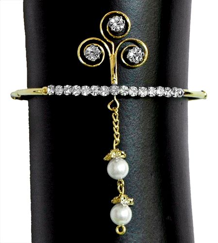 White Stone Studded Gold Polish Cuff Armlet (To wear on upper arm)