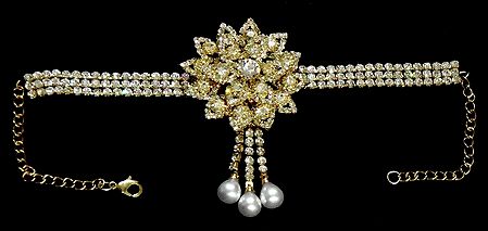 White Stone Studded Gold Polish Armlet (To wear on upper arm)