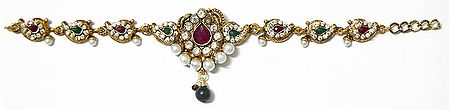 Faux Zirconia, Emerald and Garnet Stone Studded Gold Polish Armlet (To wear on upper arm)