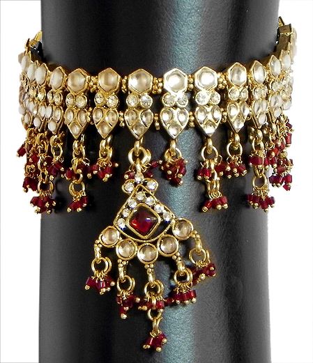 Maroon Beads and White Stone Studded Gorgeous Armlet (To wear on upper arm)