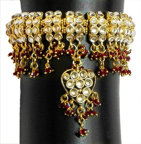 Maroon Beads and White Stone Studded Gorgeous Bajuband (To wear on upper arm)