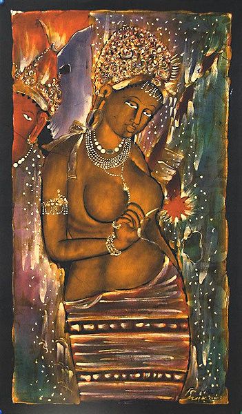 Ajanta Female Bodhisattva Holding a Red Lotus