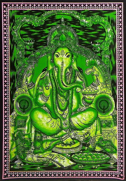 Ganesha Sitting on Throne - Printed Batik