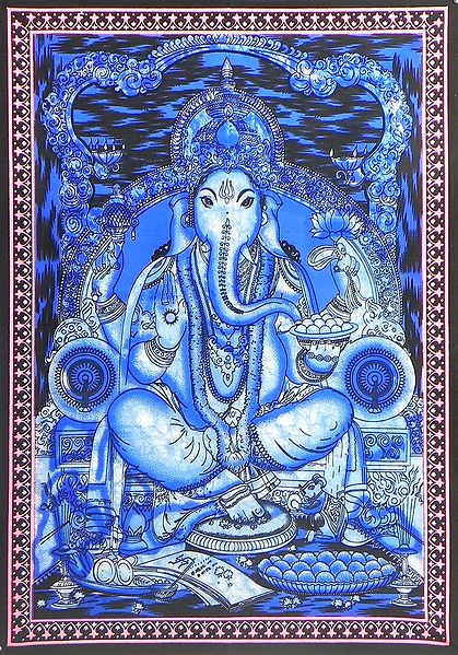 Ganesha Sitting on Throne (Printed Batik)