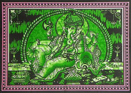 Reclining Ganesha on a Throne (Printed Batik)