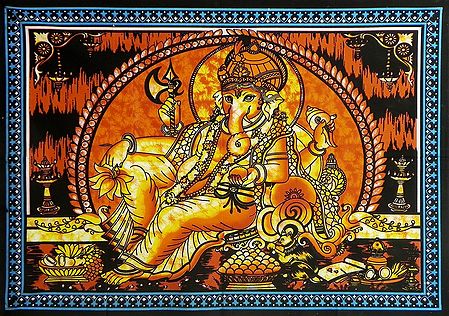 Reclining Ganesha on a Throne (Printed Batik)
