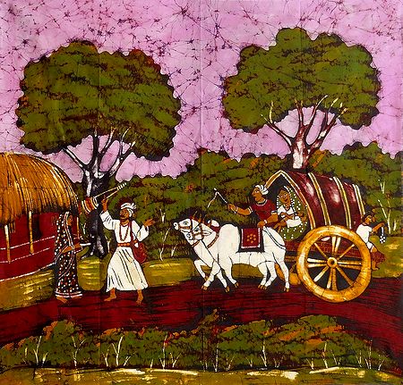 Baul Singer and Bullock Cart in Village Path