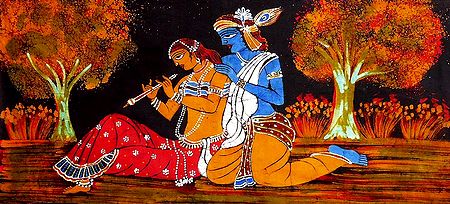 Secret Rendezvous of Radha Krishna - Batik Painting on Cloth