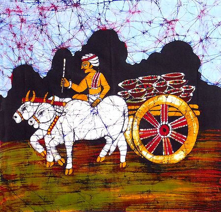 Villager Going to Market to Sell jaggery - Batik Painting