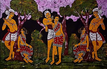 Santhal Couples - Batik Painting on Cloth - Unframed