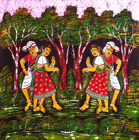 Indian Folk Dancers - Batik Painting
