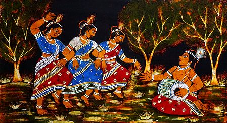Santhal Dancers - Batik Painting