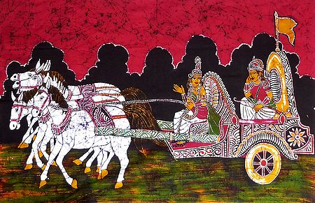 Krishna Preaching the Gita to Arjuna During the Battle of Kurukshetra