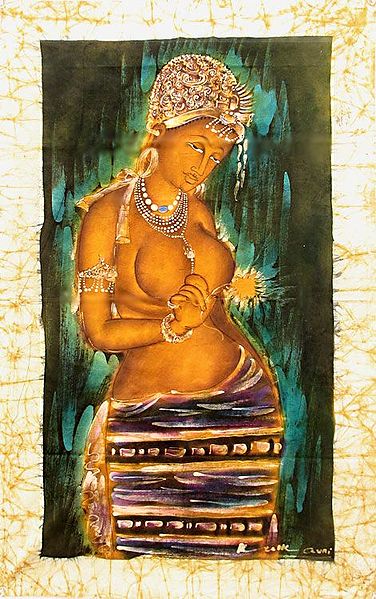 Ajanta Female Bodhisattva Holding a Yellow Lotus - (From Ajanta Cave Painting)