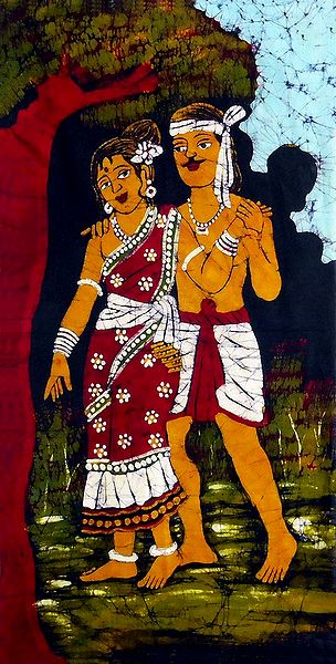 Santhal Couple - Batik Painting