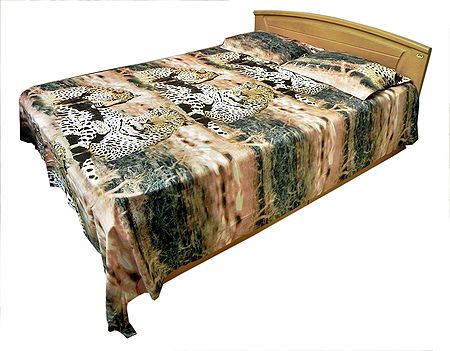 Leopard Print on Glazed Cotton Double Bedspread with 2 Pillow Covers