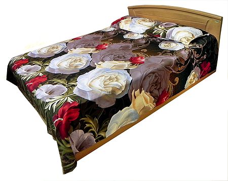 Glace Cotton Floral 3D Double Bedspread with Two Pillow Covers