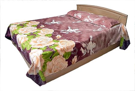 Floral Design on Glazed Cotton Double Bedspread with 2 Pillow Covers