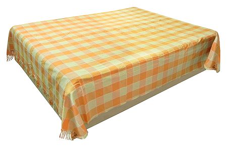 Yellow and Saffron Check Cotton Double Bedspread